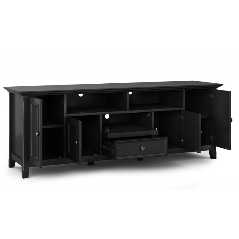 Amherst Black Solid Wood 72" TV Media Stand with Cabinets