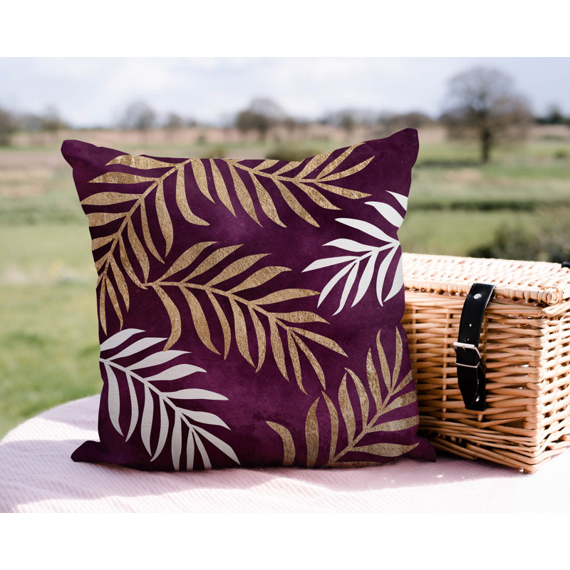 Coussin intérieur / extérieur Bobo Fern, L 19 po x H 19 po, Mauve / doré / blanc