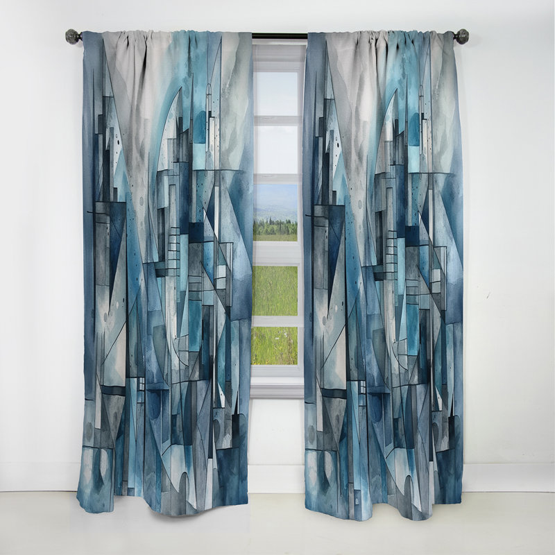 Blue Abstracted Harmonies Of Shape III - Abstract Geometric Blackout Curtain - 1 Panels, 52" W x 63" L