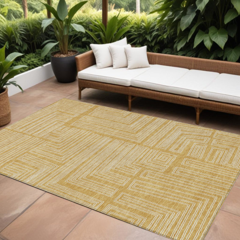 Tapis intérieur lavable à motif géométrique doré 10 pi x 14 pi