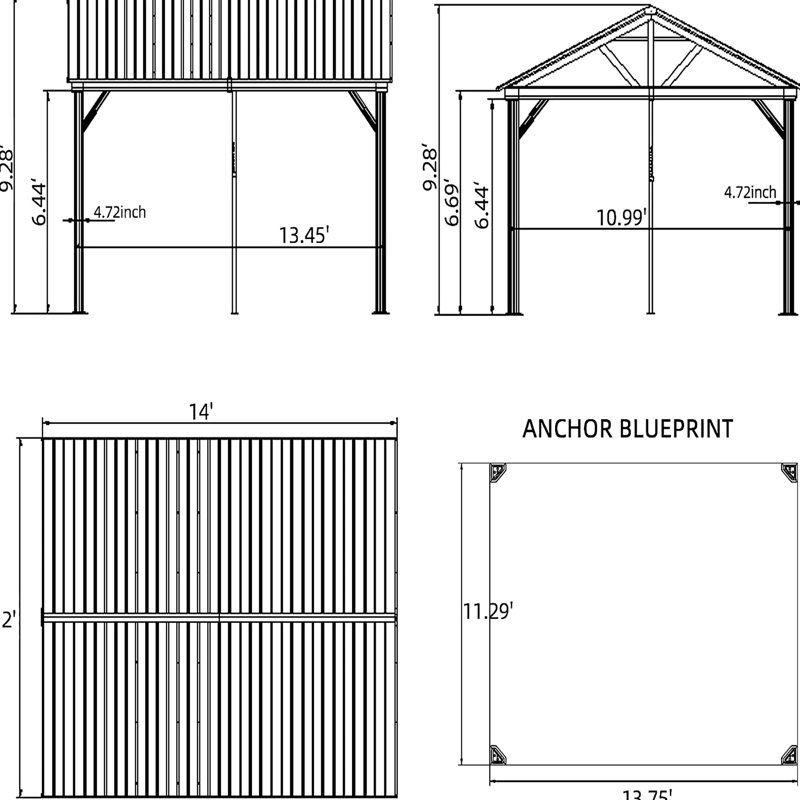 Pavillon de jardin extérieur 12 pi x 14 pi Jaune avec auvent en acier galvanisé. & Rain - Structure en métal pour abri de jardin. Stable, rouille, surface de terrasse pratique