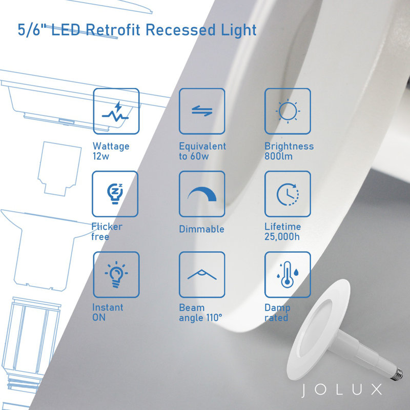 Ensemble d'éclairage DEL encastré réglable de 6 po Jolux pour une installation facile