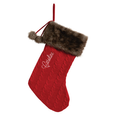 Fur Cuff With Red Knit Personalized Stocking