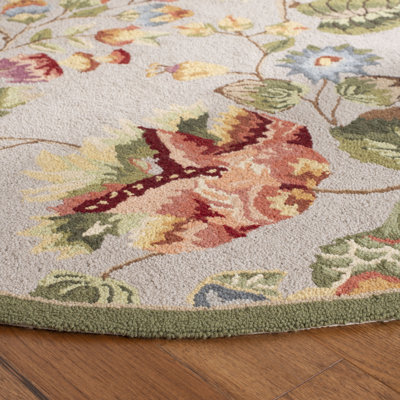 Hollander Floral Hand-Hooked Wool Sage Area Rug