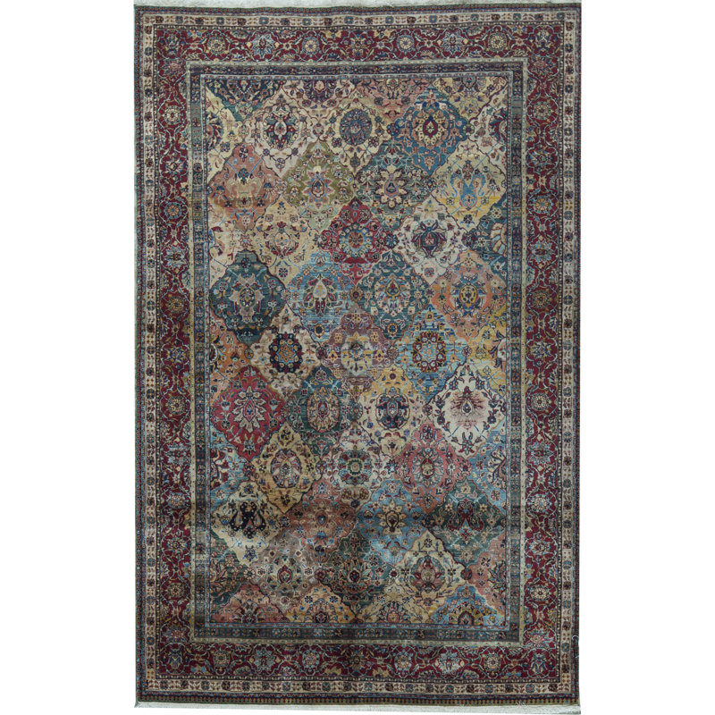 Tapis multicolore et rouge noué à la main de haute qualité