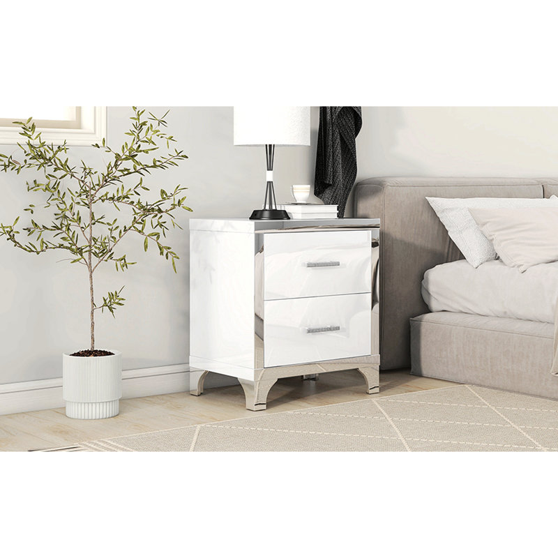 Table de chevet en bois manufacturé Elih, Blanc / taupe