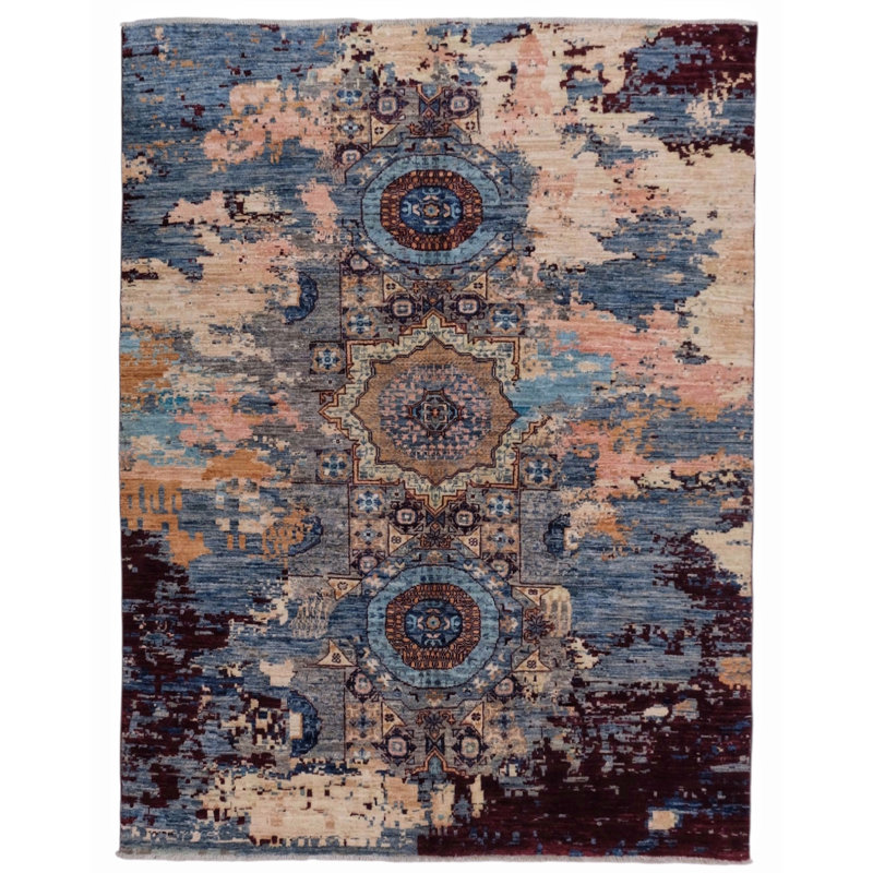 High-Quality Hand-Knotted Red And Blue Area Rug