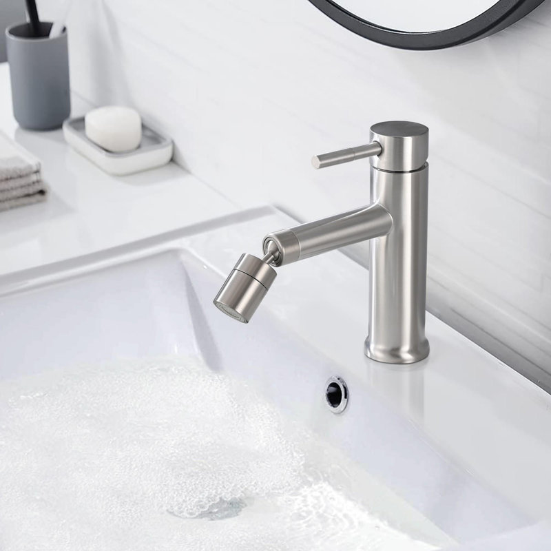 Robinet pour lavabo de salle de bain avec aérateur rotatif à 360 °, Nickel brossé
