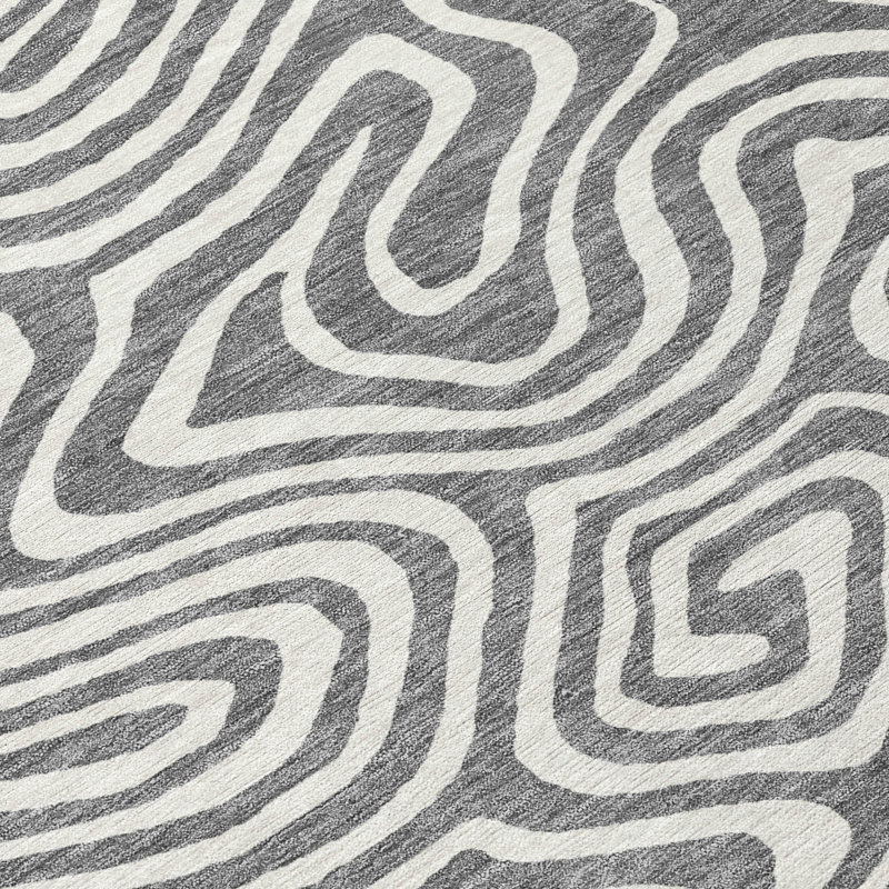 Evalora Gray Washable Indoor-Outdoor Rug - , 9' x 12'