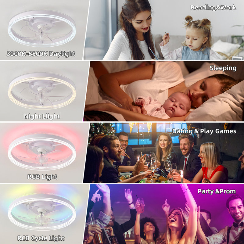 19.7 inches fan light RGB colour lights three colour temperature 6-speed adjustable wind power positive and negative rotation