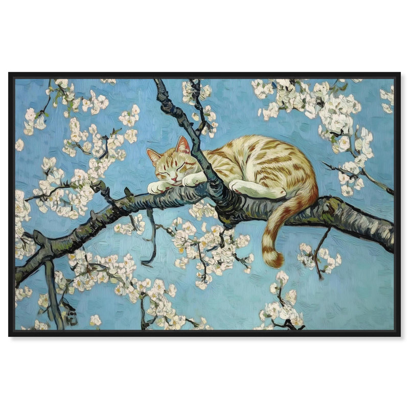 «Autumn Blossom Kitten», art animalier moderne par , H 11 po x l 16 po, Cadre flottant noir