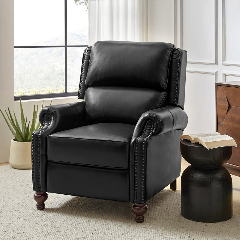 Fauteuil inclinable manuel en cuir véritable Adeesa, Cuir véritable noir