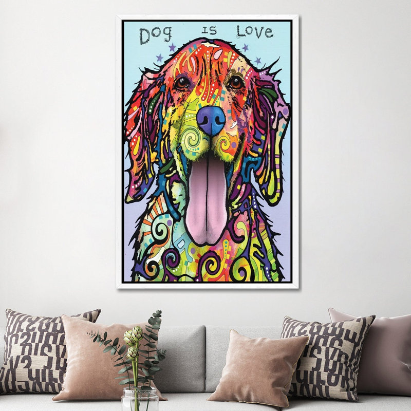 Dog Is Love by Dean Russo - Print on Canvas, 152.5 cm H x 101.5 cm W, White Framed