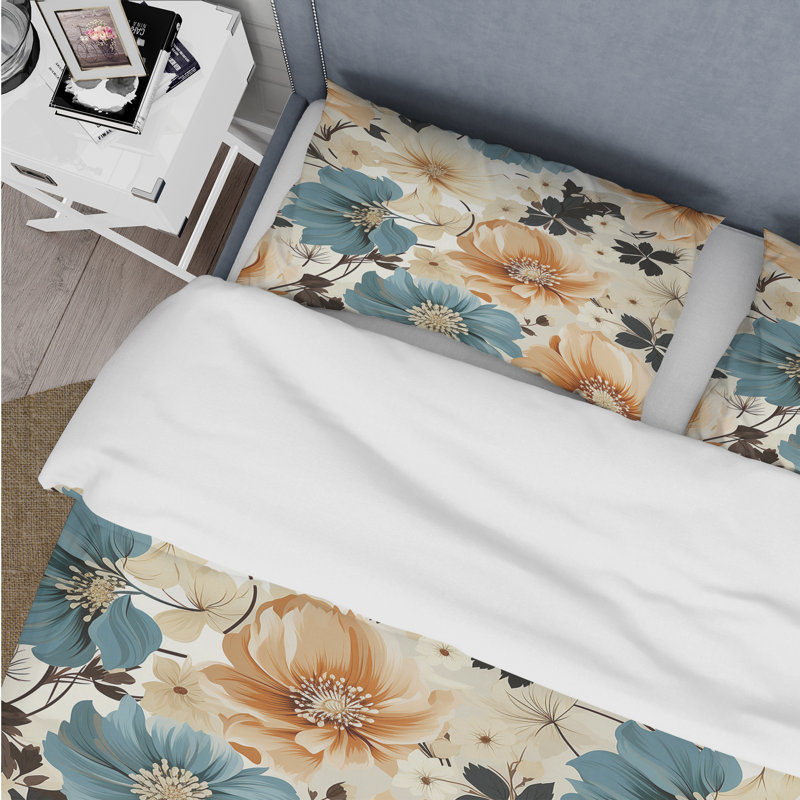 Ensemble de housse de couette à motif floral Coastal Tranquil Florals, Housse de couette simple + 1 taie décorative stan