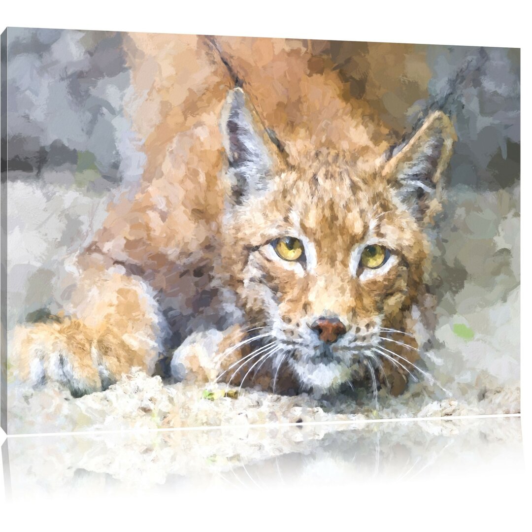 Leinwandbild Wachsamer Luchs in Beige/Grau