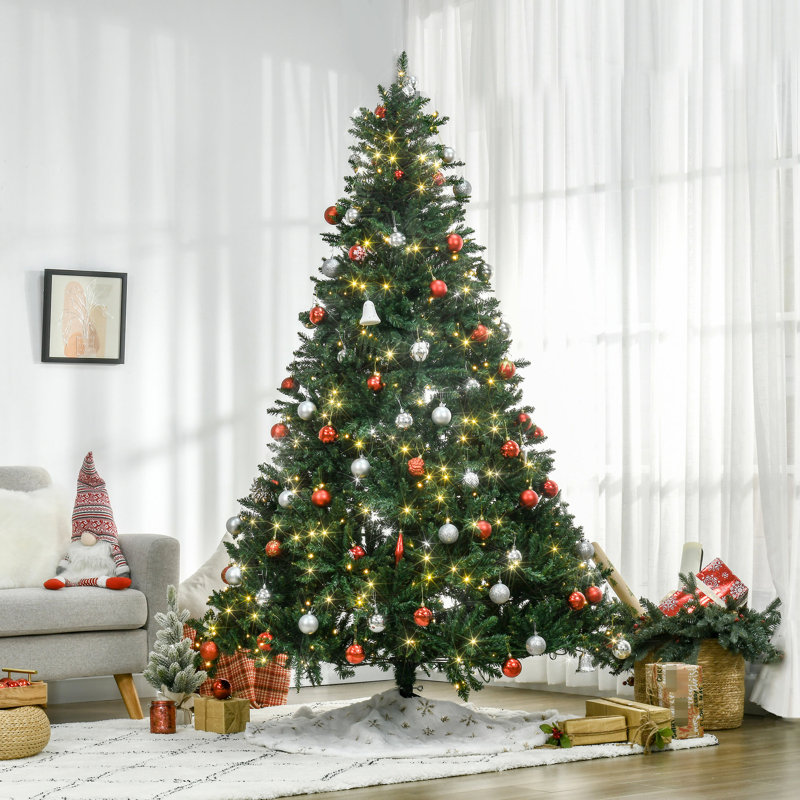700 arbres de Noël à DEL blanc chaud, 7 pi de sapin double, 2154 pointes, base en métal stable pour la célébration des Fêtes, branche éclairée