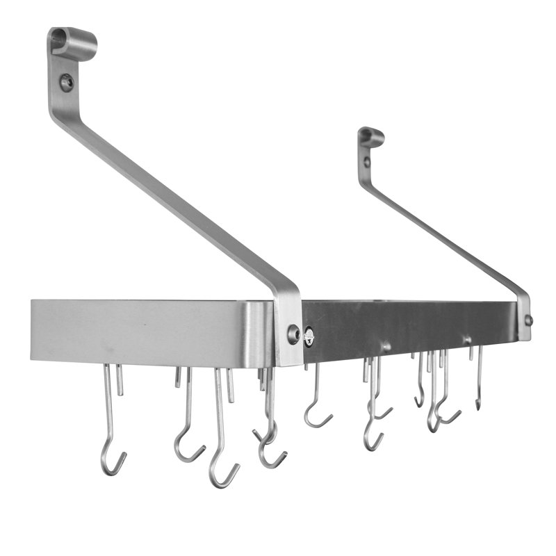 Gourmet USA Handcrafted Wall Mounted Pot Rack, 14" H x 36" W x 9" D, Stainless Steel