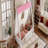 Twin Size House Floor Bed Frame With Tent And Light, Solid Wood Materialen Frame Material Teepee Floor Bed Frame With Full-Length Guardrails, Montessori And Childlike Style Design+Pink-1029810318-1029810353