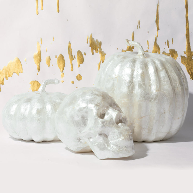 Capiz Pumpkin, Pearl/Capiz, 5.5" H x 5" W x 7" D, Pearl
