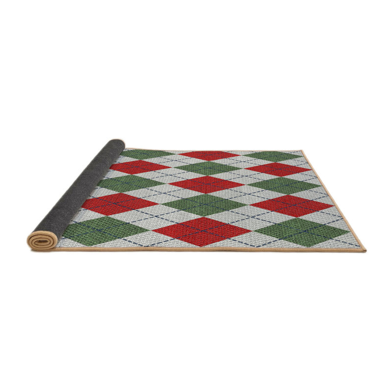 Tapis gris/vert/beige à motifs, Rond 7 pi
