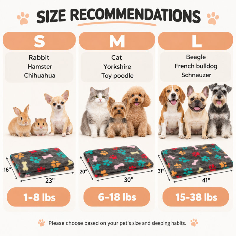 Soft Paw Print Pet Blanket, Cozy Fleece Throw Blanket for Dogs and Cats, Cute Cartoon Printed Pet Blanket for Bed, Sofa, Crate and Travel