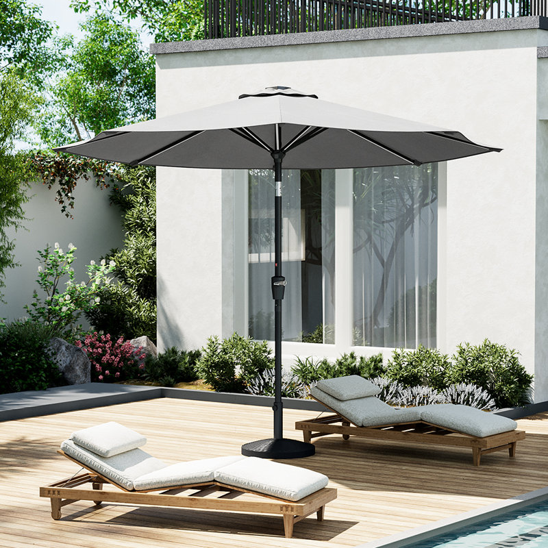 300cm Large Solar Powered LED Patio Umbrella for Outdoor Garden Patio without Base, Grey