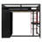 Full Size Wood Loft Bed with Desk, Open Wardrobe and RGB Light, Red-94053280