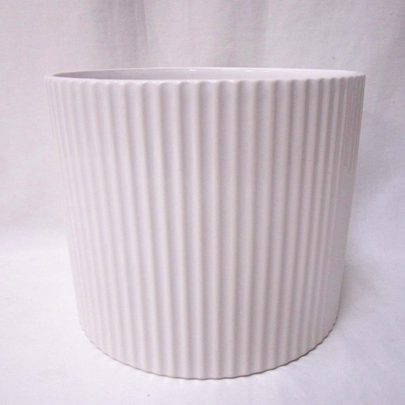 Glazed White Ribbed Planter, 5.5" H x 6.7" W x 6.7" D