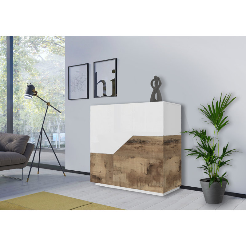 80cm Sideboard, Glossy White/Maple Pereira