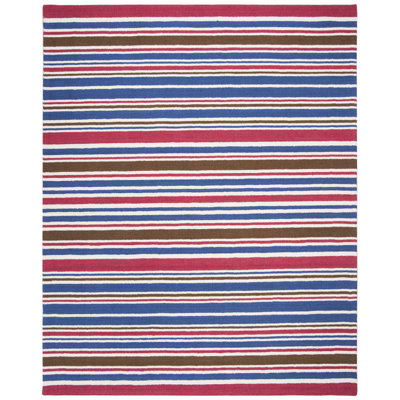 Tapis rayé en laine / coton bleu / rouge Alvardo