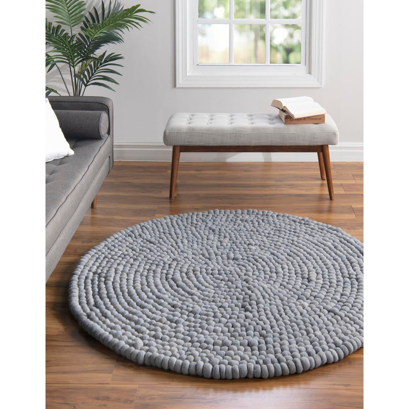 Tapis gris en laine Gregorey, Rond 3 pi 3 po