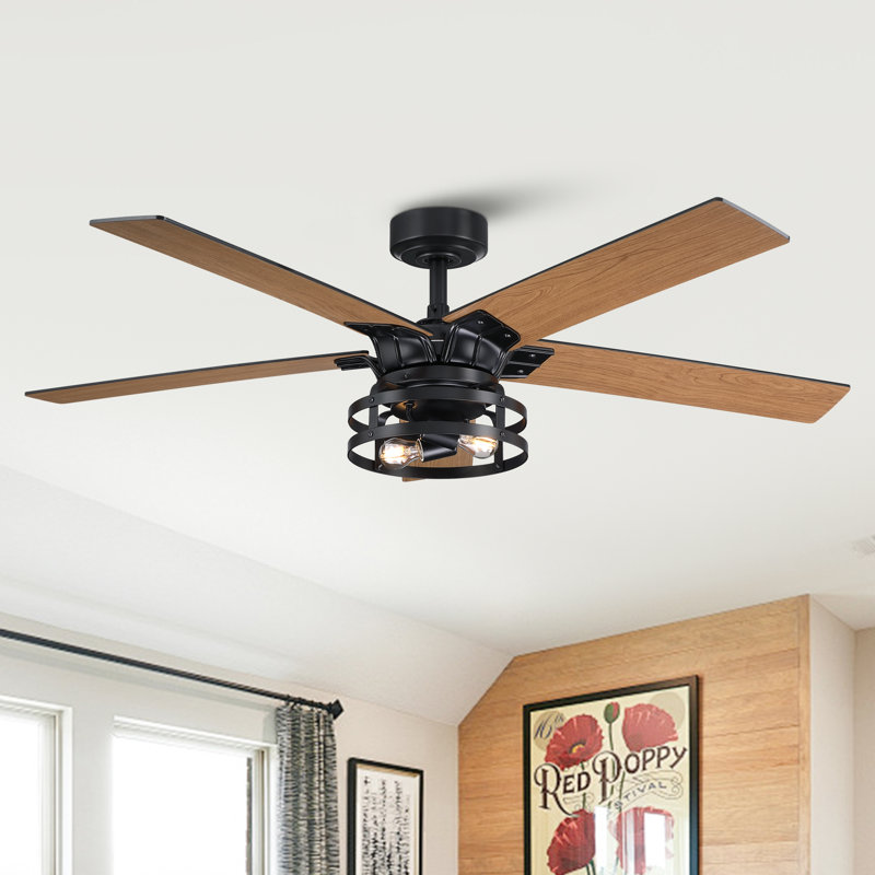 Rish 52'' Ceiling Fan with Light Kit, Black