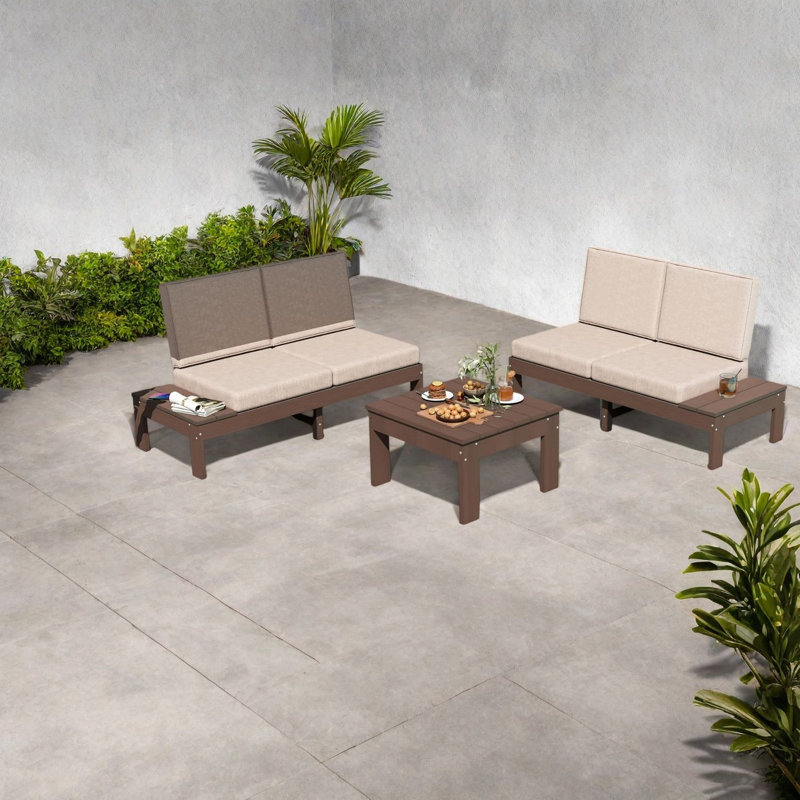 Canapés de patio modernes, ensemble modulaire en PEHD 3 pièces pour le divertissement dans la cour arrière