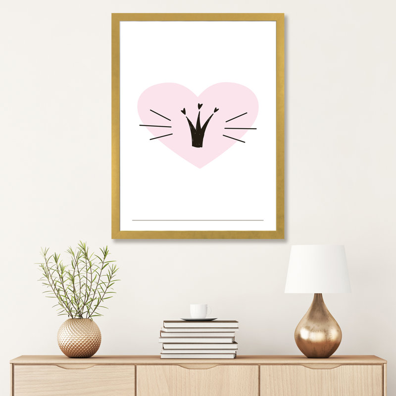 «Heart with Crown», reproduction d'impression, H 32 po x l 24 po x P 1 po, Papier encadré doré, Blanc