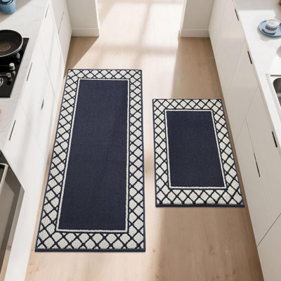 2Pcs Absorbent Kitchen Runner Rugs Non-Slip TPR Washable Standing Mat-60x89cm+60x152cm