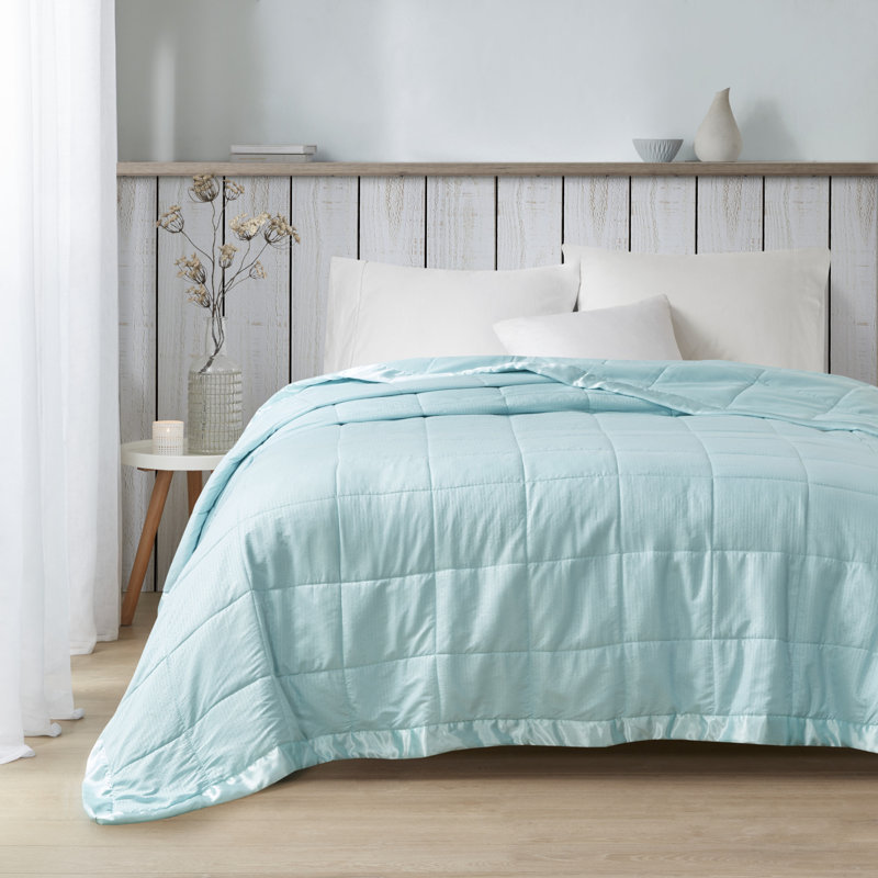 Aqua Full Down Alternative Blanket with Satin Trim