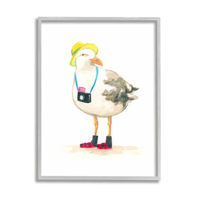 Stupell Industries Tourist Seagull & Camera By June Erica Vess In Farmhouse Gray Framed Giclee