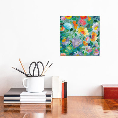 Turquoise Flowers - Wrapped Canvas Painting