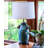 14" White Rounded Empire Slanted Linen Lampshade