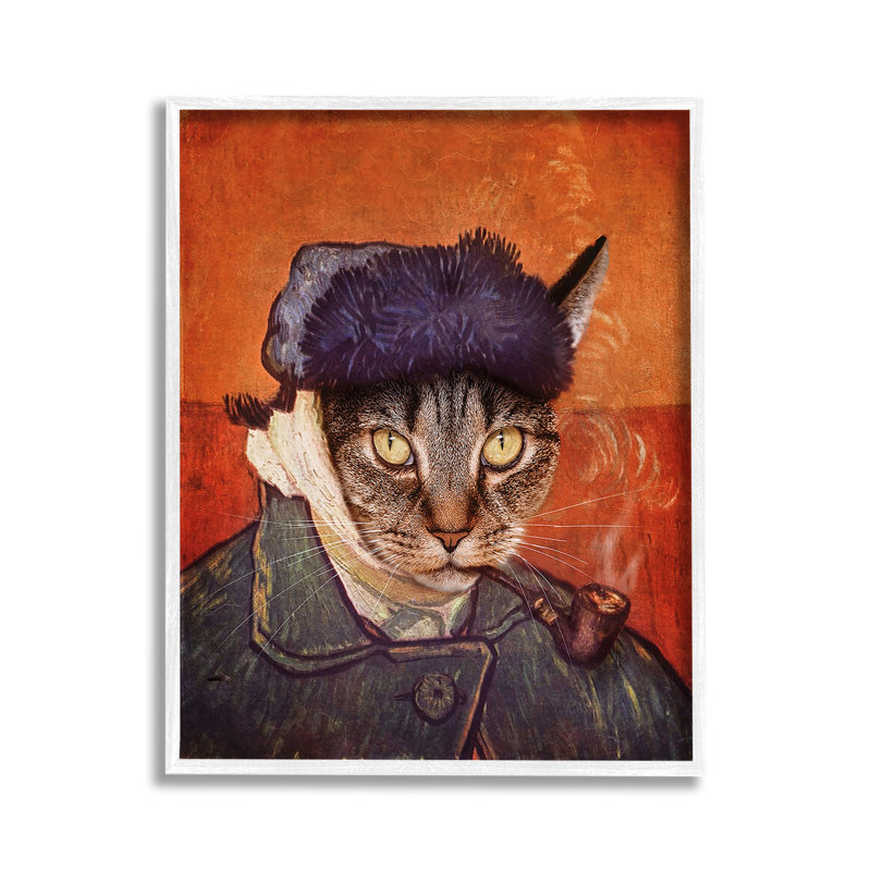 Autoportrait de chat classique, estampe numérique par Karen Burke, Giclée encadrée blanc bord de mer, H 14 po x l 11 po