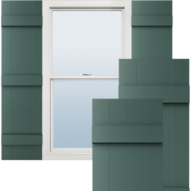 Vinyle à vie, quatre planches jointes TailorMade, volets Board-n-Batten, avec cages à volets, Vert forêt