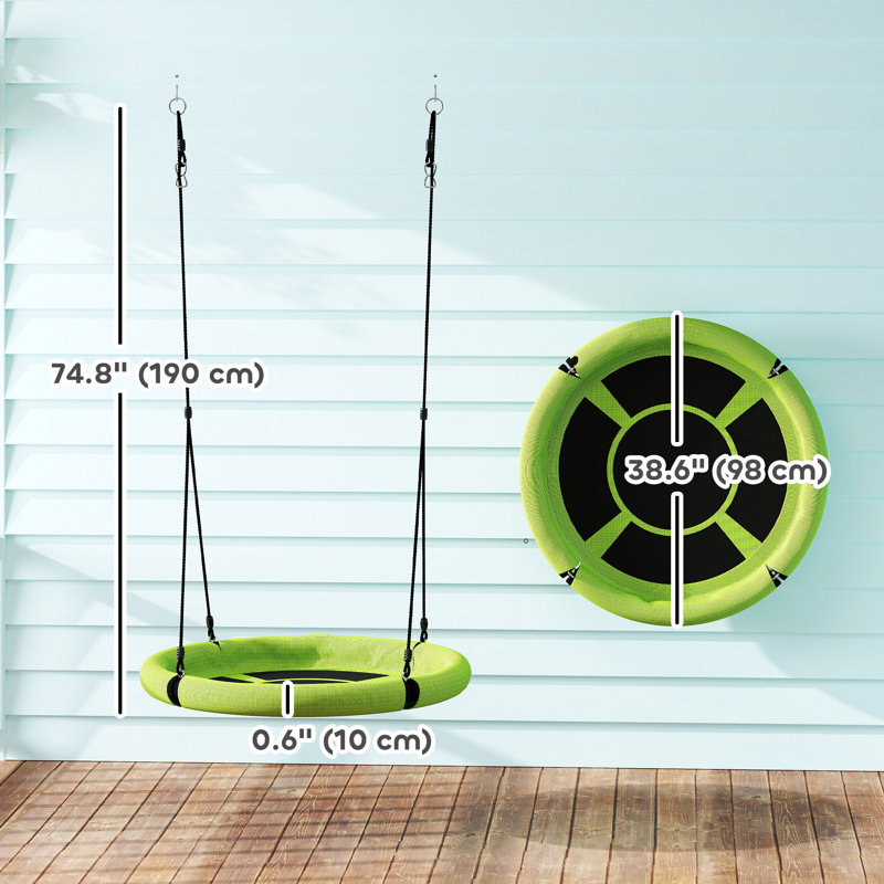 Siège de balançoire pour enfants Saucer avec cordes de suspension réglables en hauteur - vert, Vert / noir