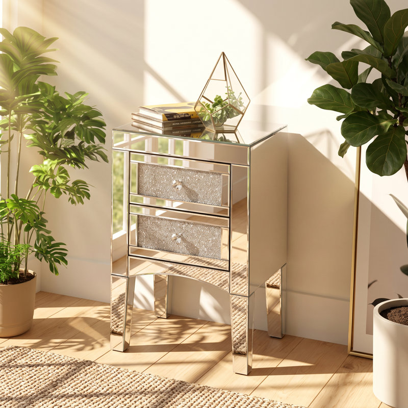 Mirrored Glass Top End Table