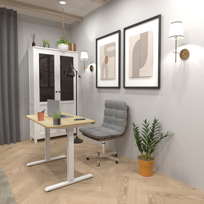 Bureau électrique debout avec plateau de table, H 46,5 po x l 47,2 po x P 23,6 po, Blanc, Brun clair