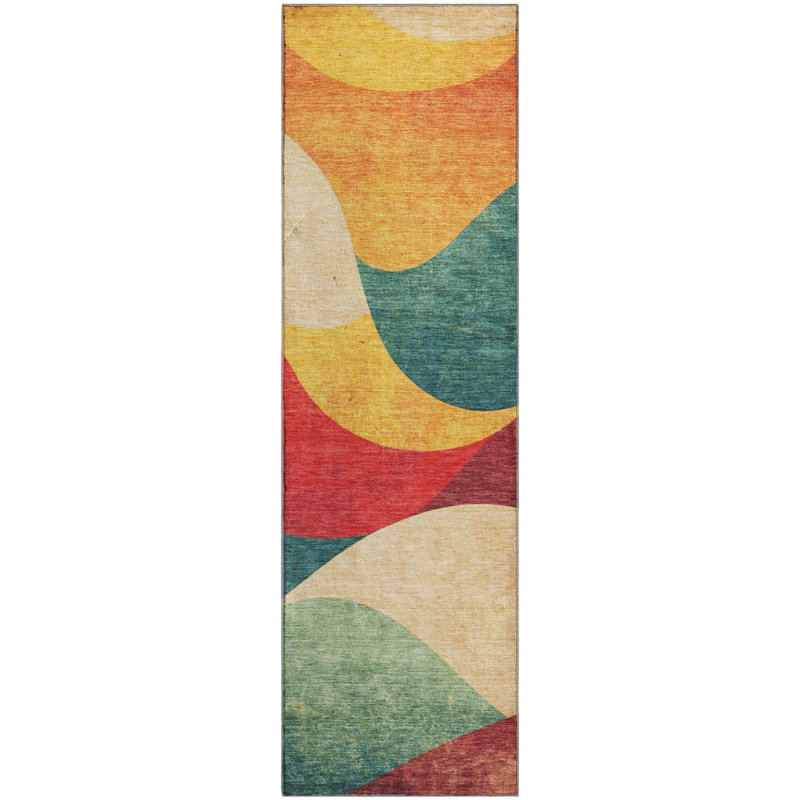 Premium Machine Washable Mayfield  swirls Rug, 2'3" x 7'6" Runner, Orange