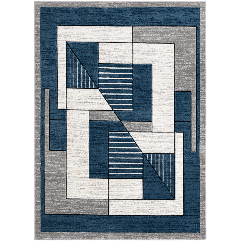 Tapis géométrique bleu Yorgos L''baiet Caroline, Rectangle 8 pi x 10 pi