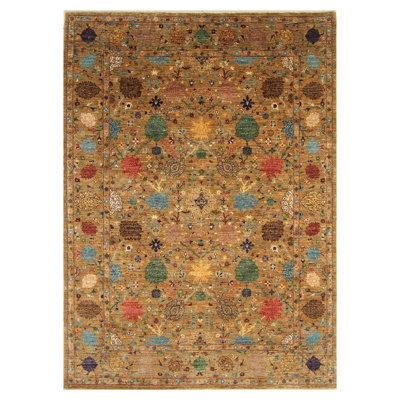Tapis brun / kaki / émeraude unique 5 pi 8 po x 7 pi 10 po Tabriz