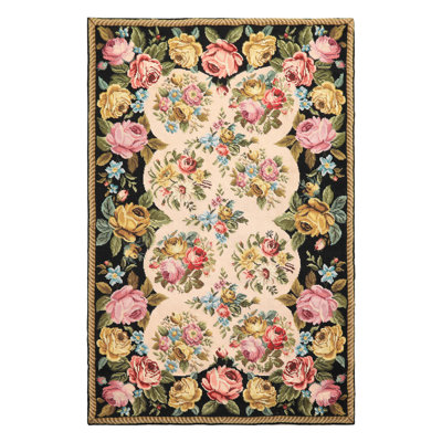 Tapis botanique traditionnel français en laine tissé à la main 4 x 6