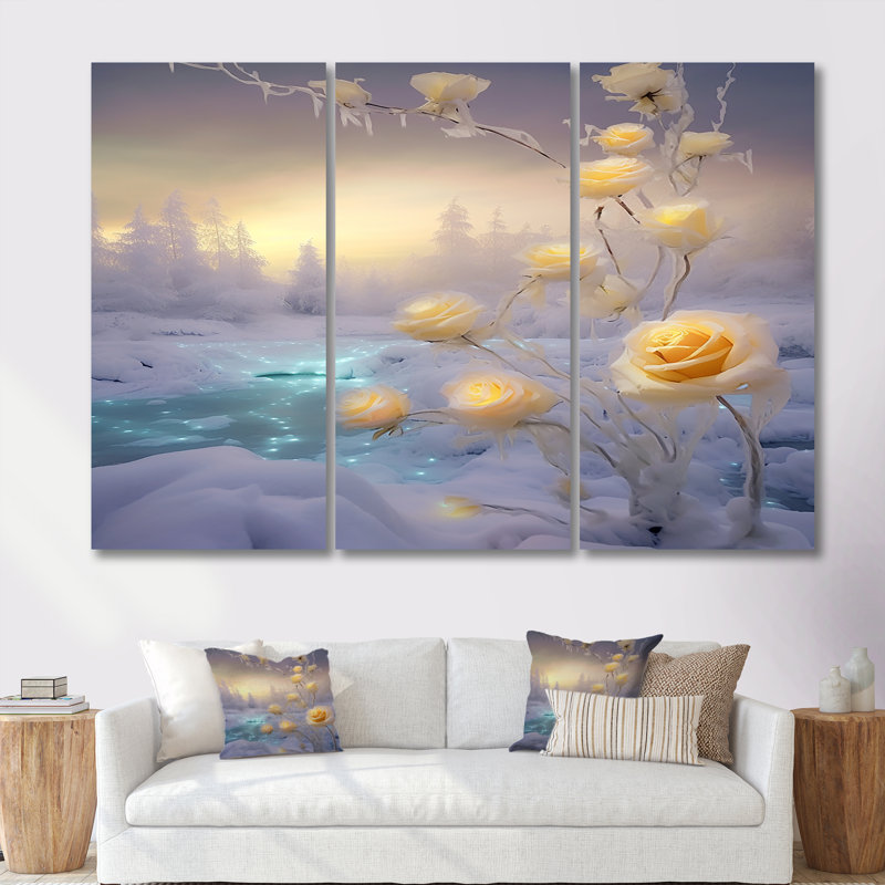 Ensemble d'art mural Middleborough - Roses, H 28 po x l 36 po x P 1 po, Toile tendue