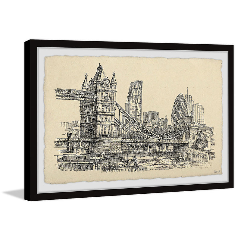 Croquis du pont de Londres - reproduction de cadre photo, H 16 po x l 24 po x P 1,5 po
